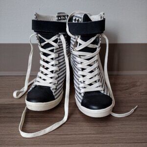 Nine West High Top Wedge Sneakers – Lace-Up & Velcro – Size 8